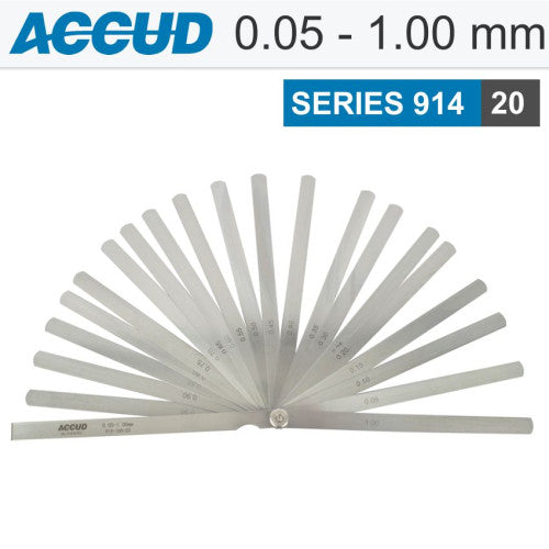 Accud Feeler Gauge 0.05-1.00mm 20 Blades 200mm
