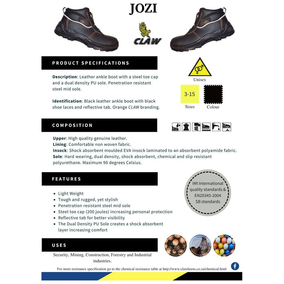 Claw jozi Safety Boot Black