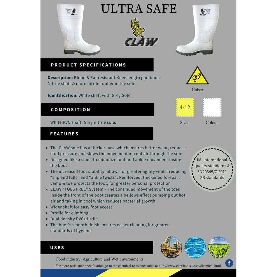 Claw Ultra Safe Ankle Length Gumboot Food Grade