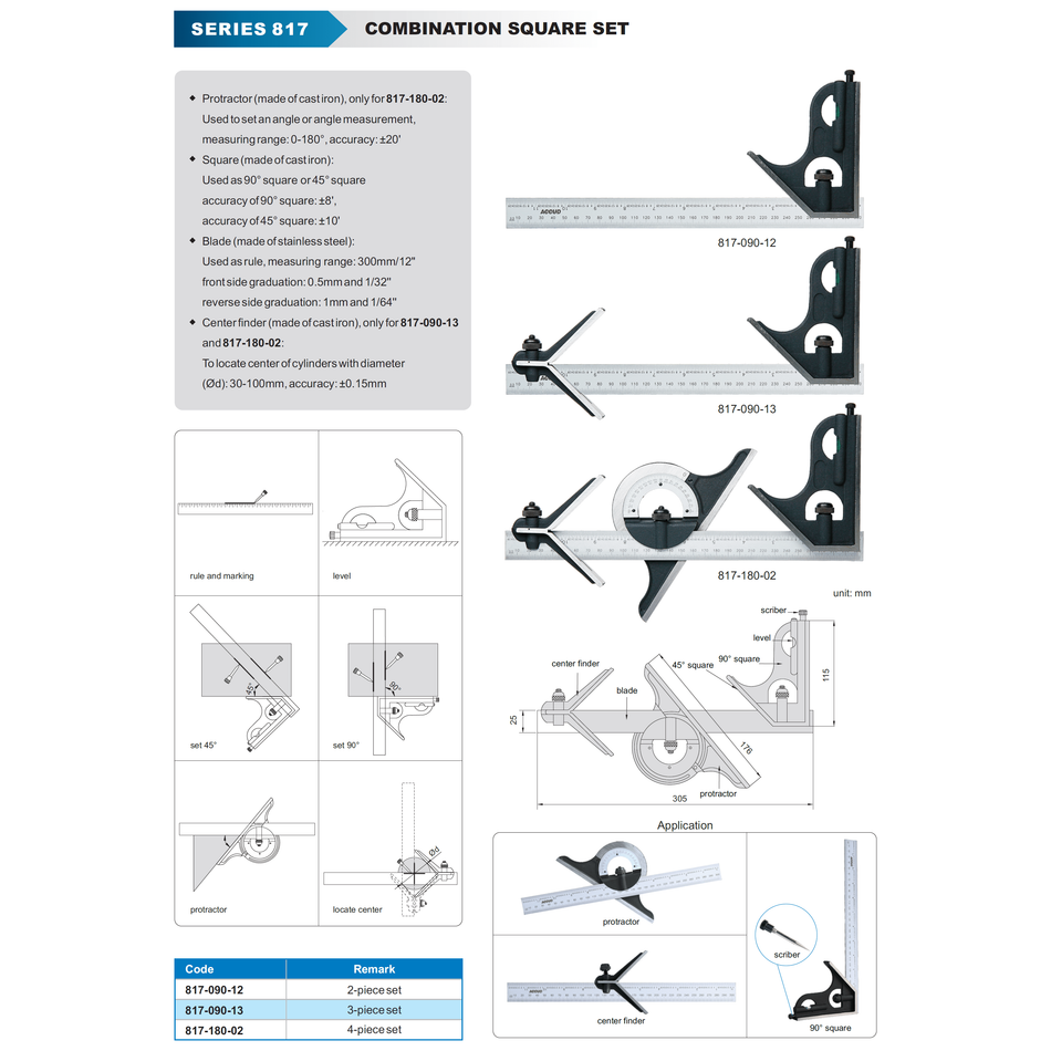 Accud Combination Set Square 300mmm