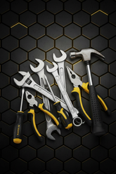 Hand Tools with Hexagonal Background